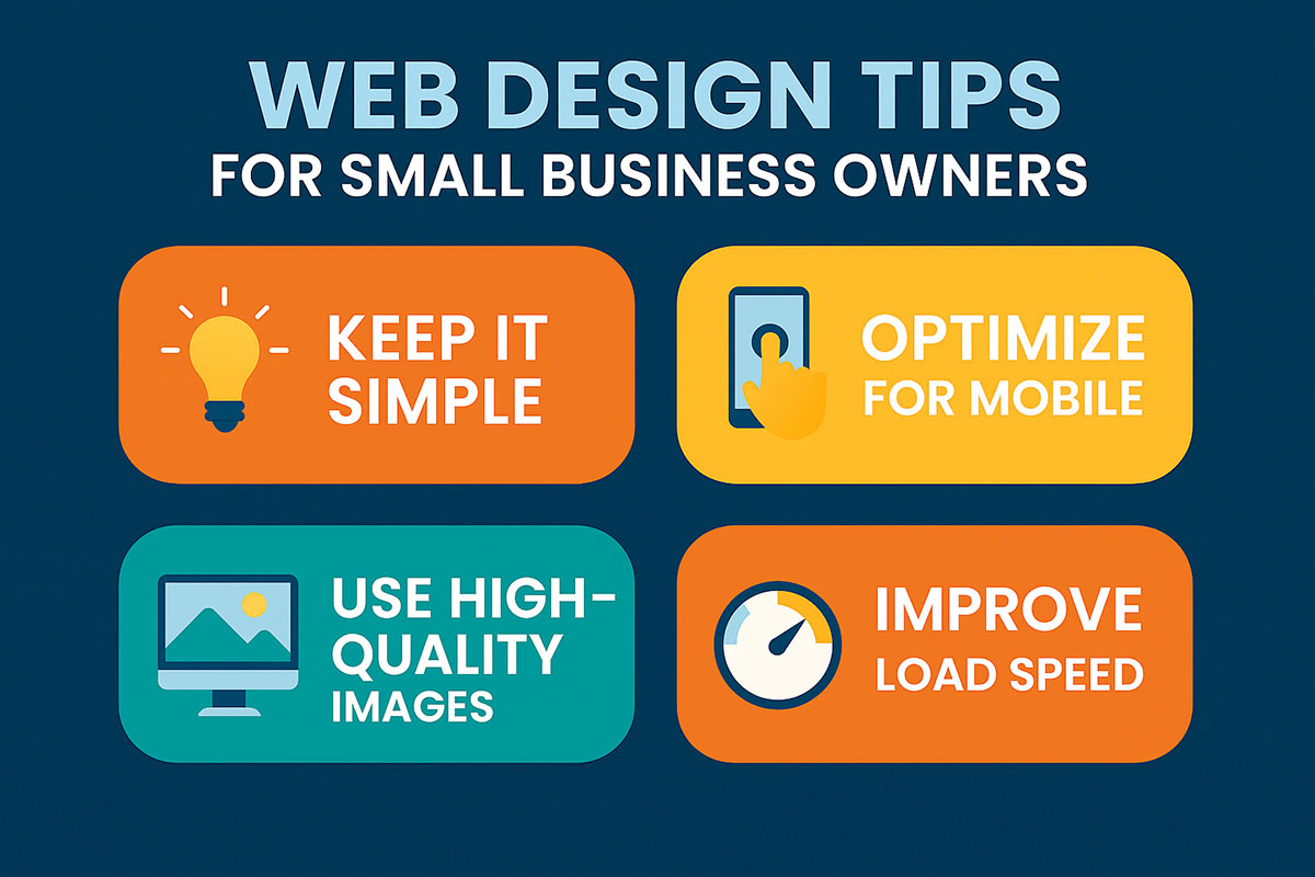 Web design best practices diagram for small business sites focusing on UX, responsiveness, and SEO.